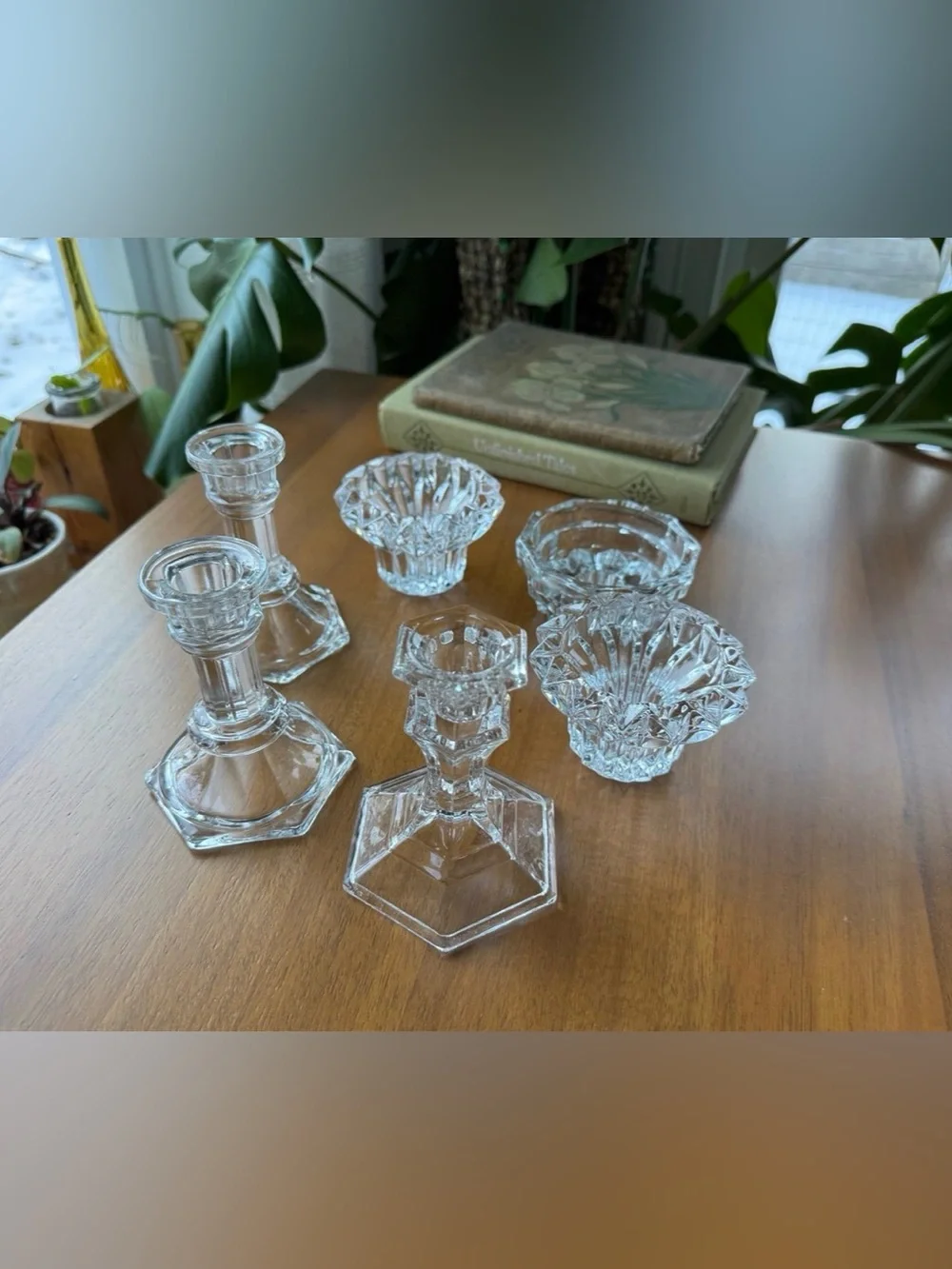 Vintage Crystal Glass Candle Holder Collection – 6 Pieces